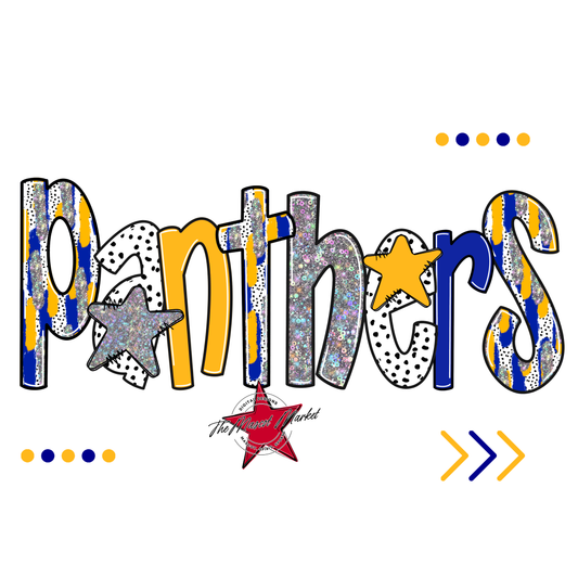 Panthers Brushstroke Alpha w Arrows-Blue-Yellow