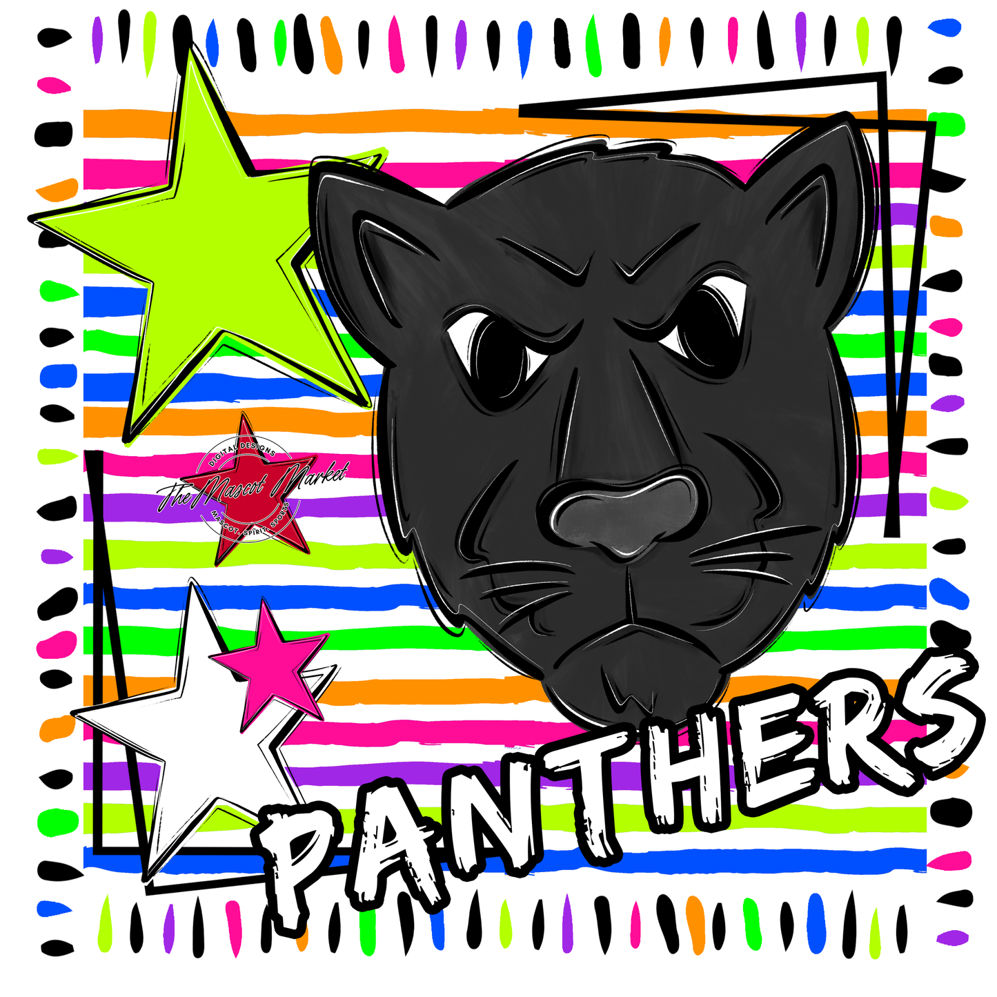 Panthers Mascot Frame-Neon White