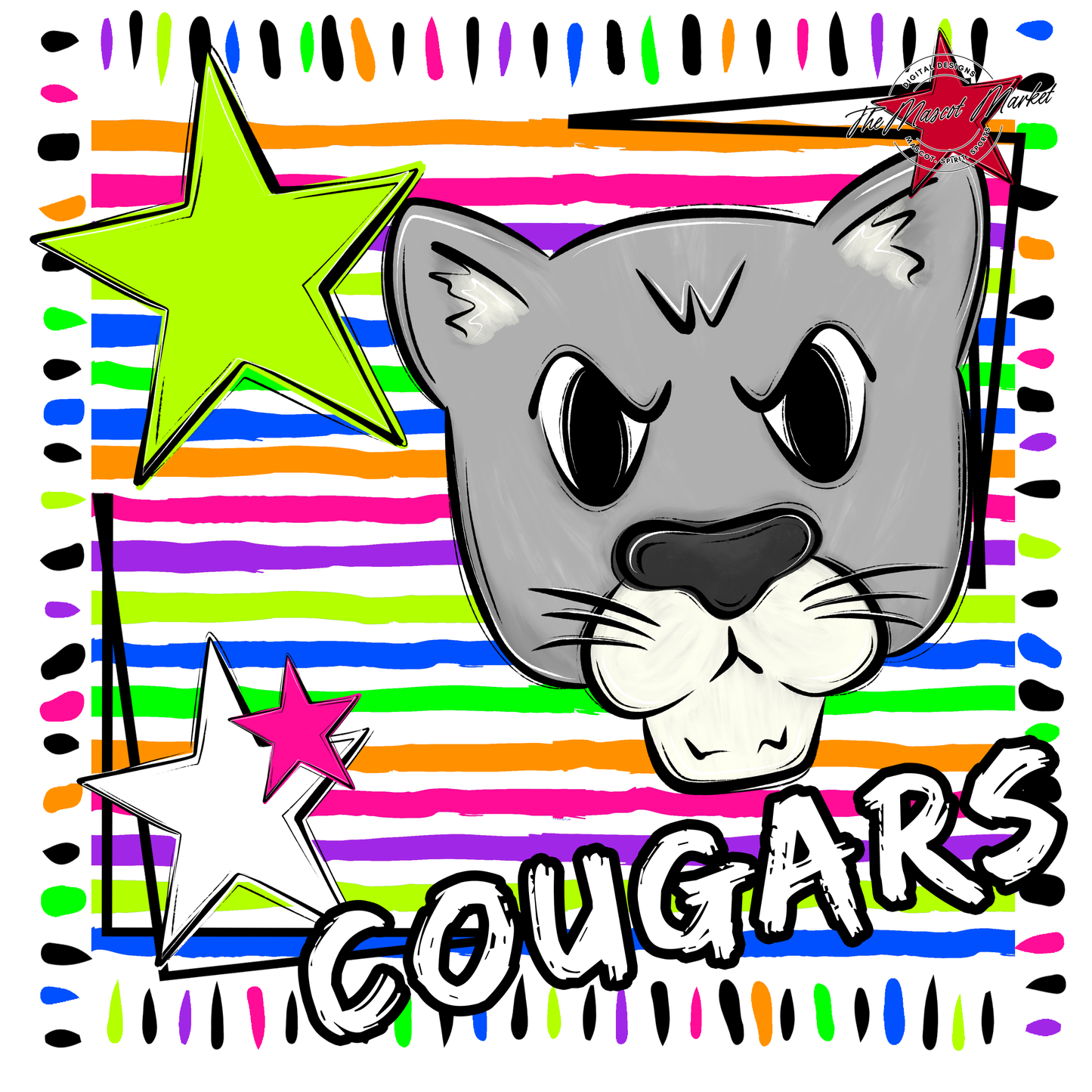 Cougars Mascot Frame-Neon White