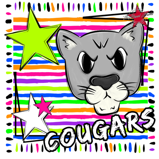 Cougars Mascot Frame-Neon White