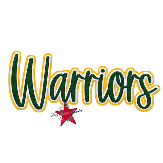 Warriors Faux Chenille Patch-Green-Yellow
