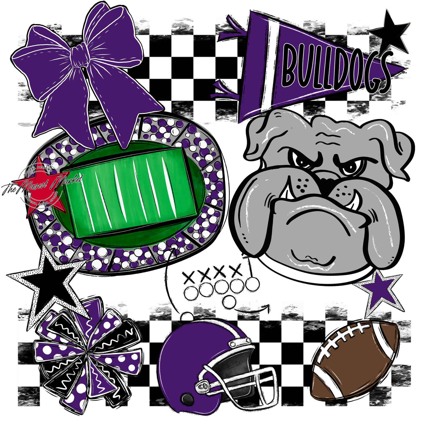 Bulldogs Checkers Mascot Spirit Design-Purple