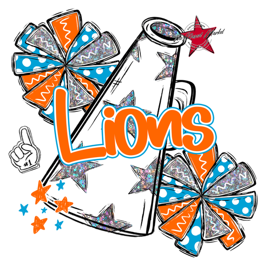 Lions Alpha Megaphone Design-Carolina Blue-Orange