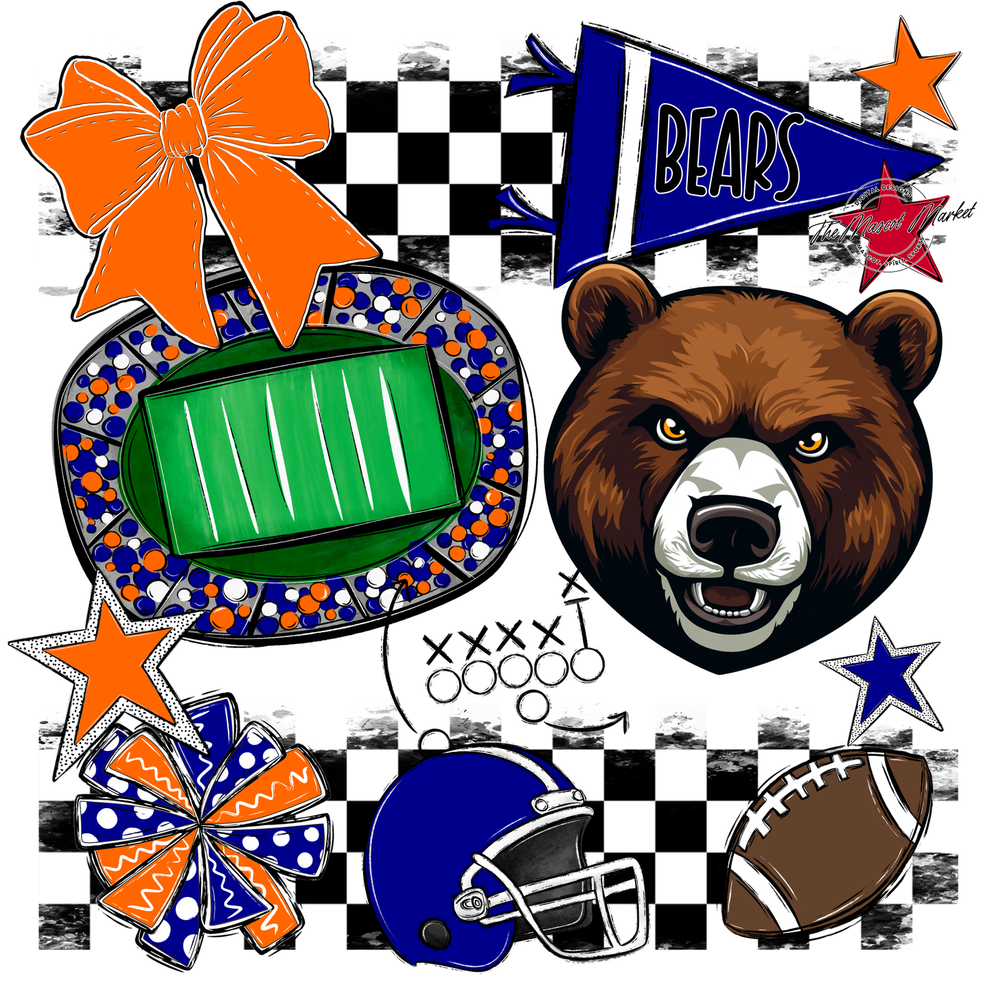 Bears Checker Mascot Spirit Design-Blue-Orange