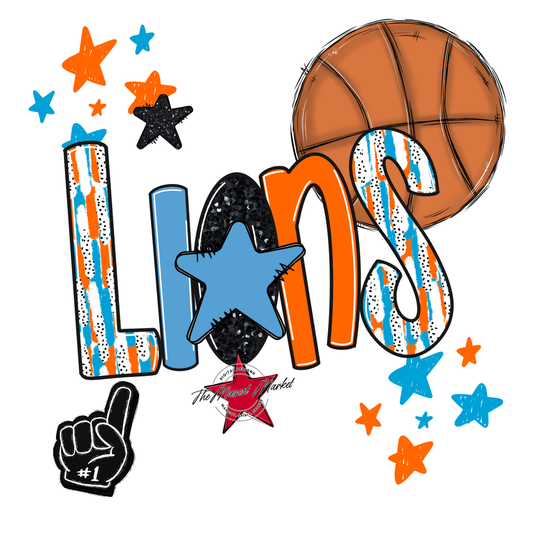 Lions Basketball Scrape-Carolina Blue-Orange