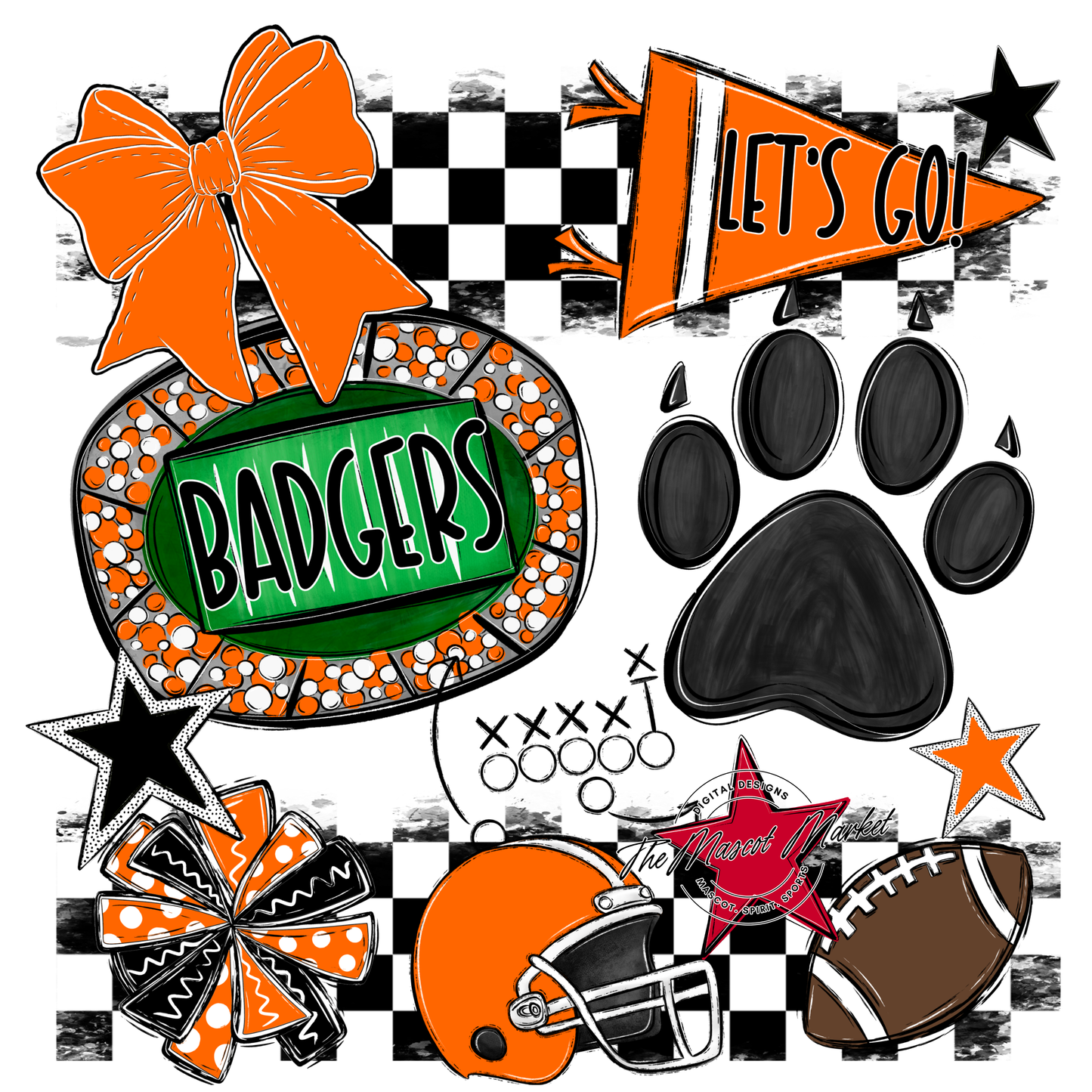 Badgers Mascot Spirit Design w Paw-Orange