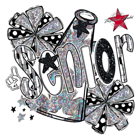 Senior Cheer Megaphone Scrape Holigraphic-Black & White