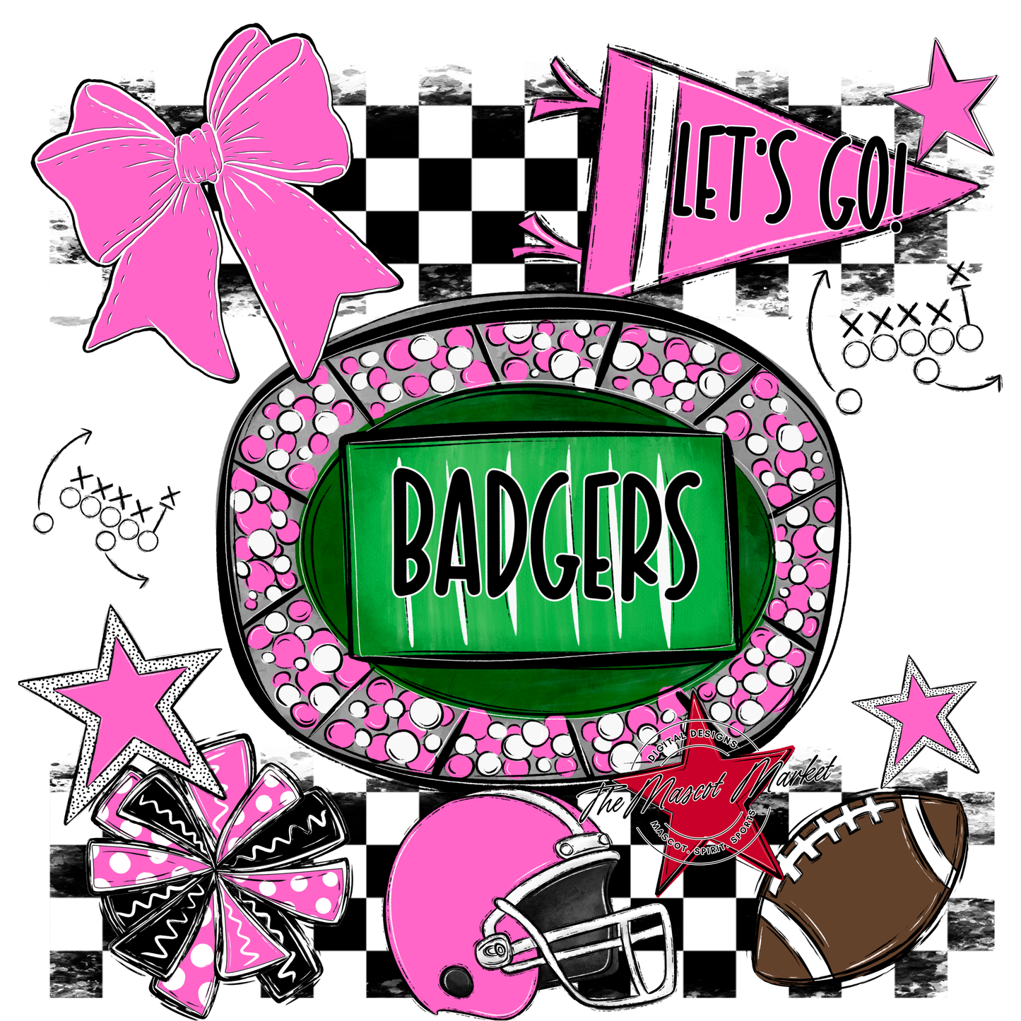 Badgers Checkers Spirit Design-Baby Pink