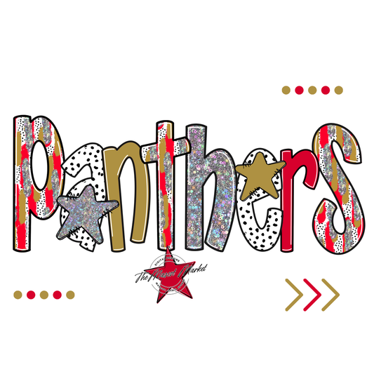 Panthers Brushstroke Alpha w Arrows-Red-Gold