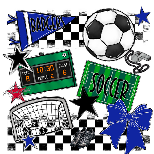 Badgers Soccer  Checkers Design-Royal Blue