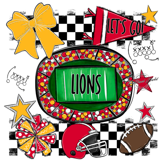 Lions Checkers Spirit Design-Red-Yellow