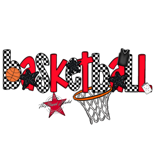 Basketball Checker Alpha-Bright Red