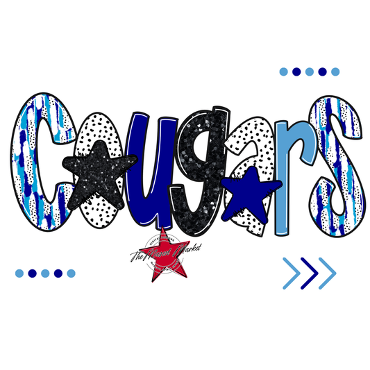 Cougars Brushstroke Alpha w Arrows-Blue-Carolina Blue