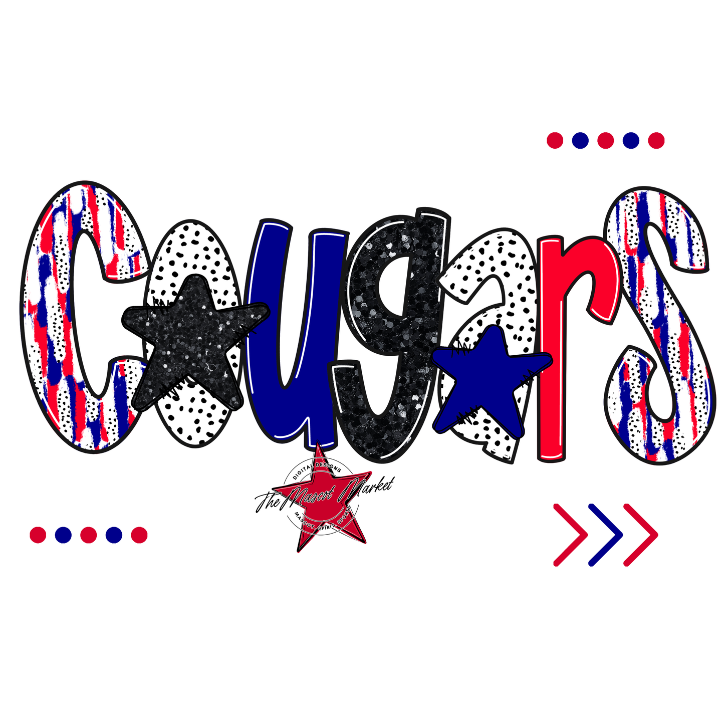 Cougars Brushstroke Alpha w Arrows-Blue-Red