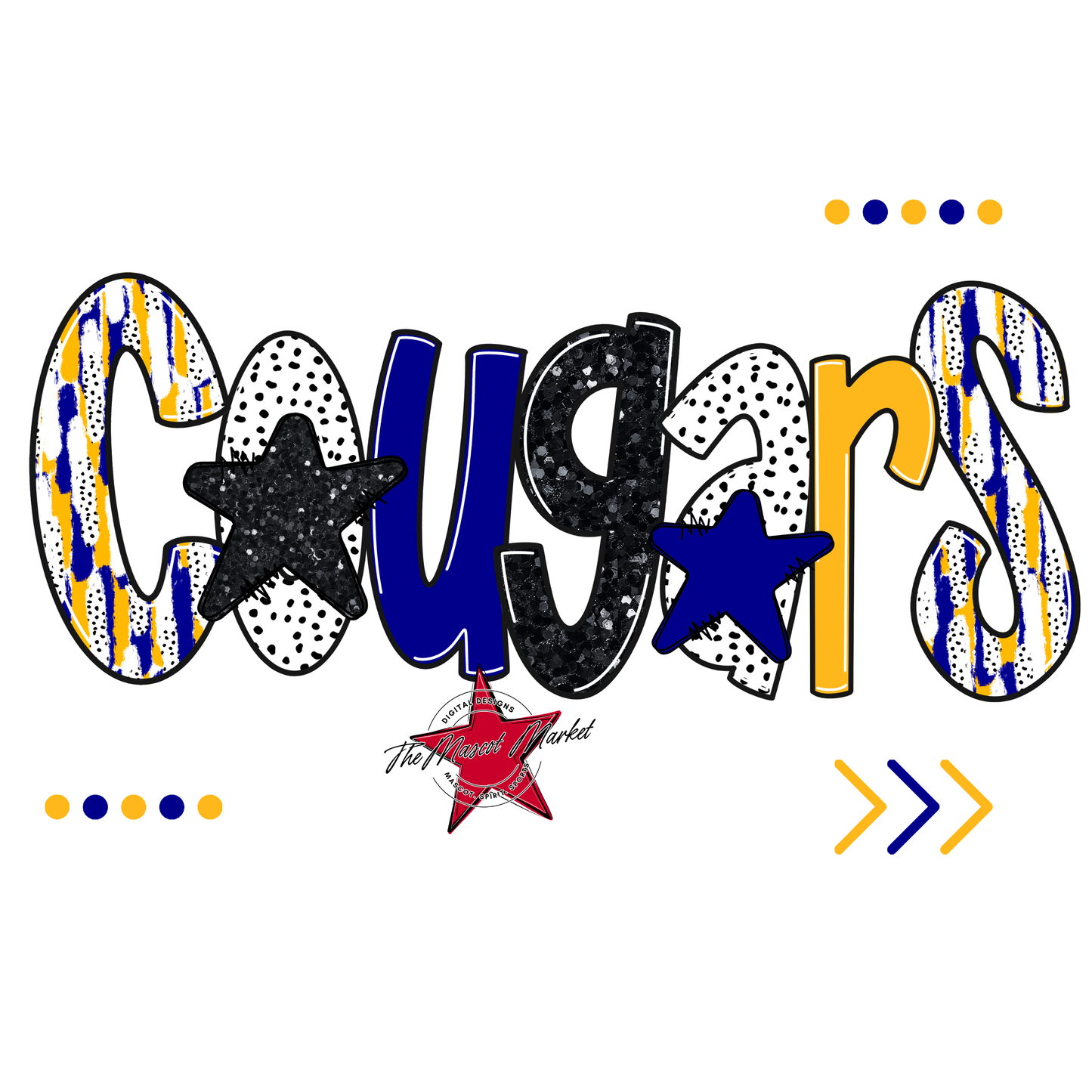 Cougars Brushstroke Alpha w Arrows-Blue-Yellow