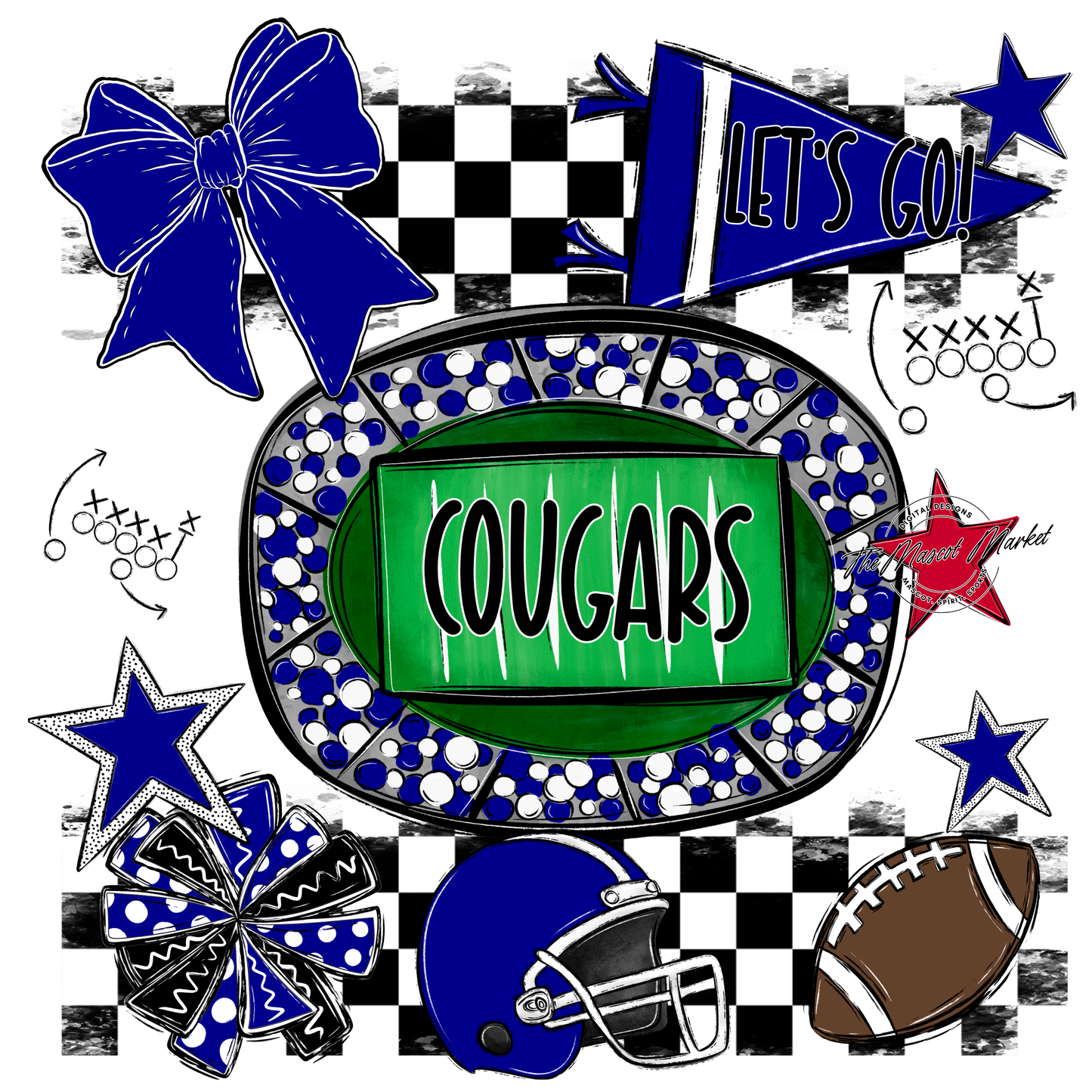 Cougars Checkers Spirit Design-Blue
