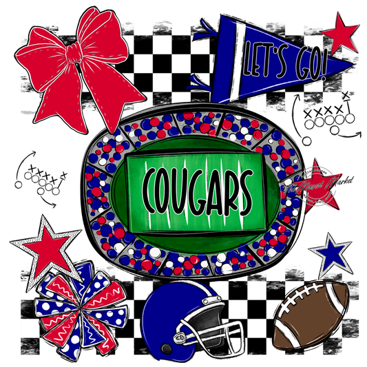 Cougars Checkers Spirit Design-Blue-Red