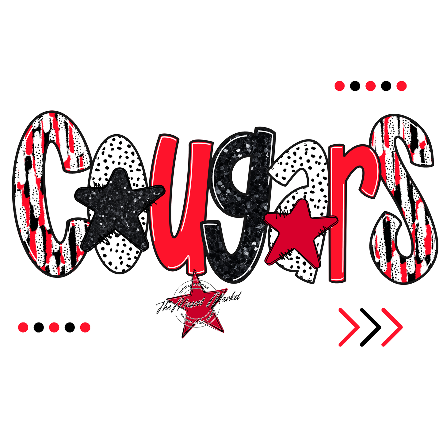 Cougars Brushstroke Alpha w Arrows-Bright Red