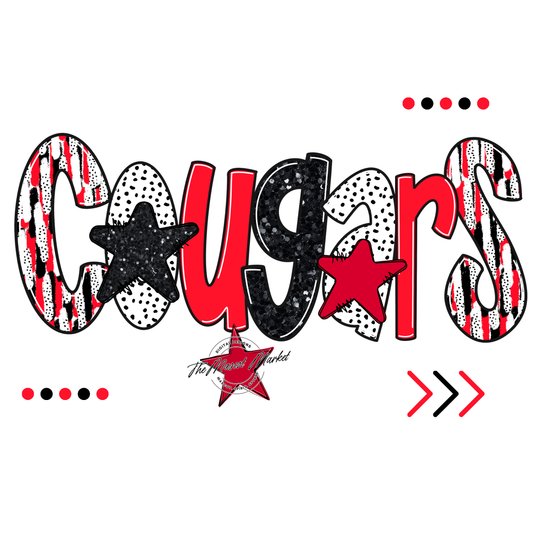 Cougars Brushstroke Alpha w Arrows-Bright Red