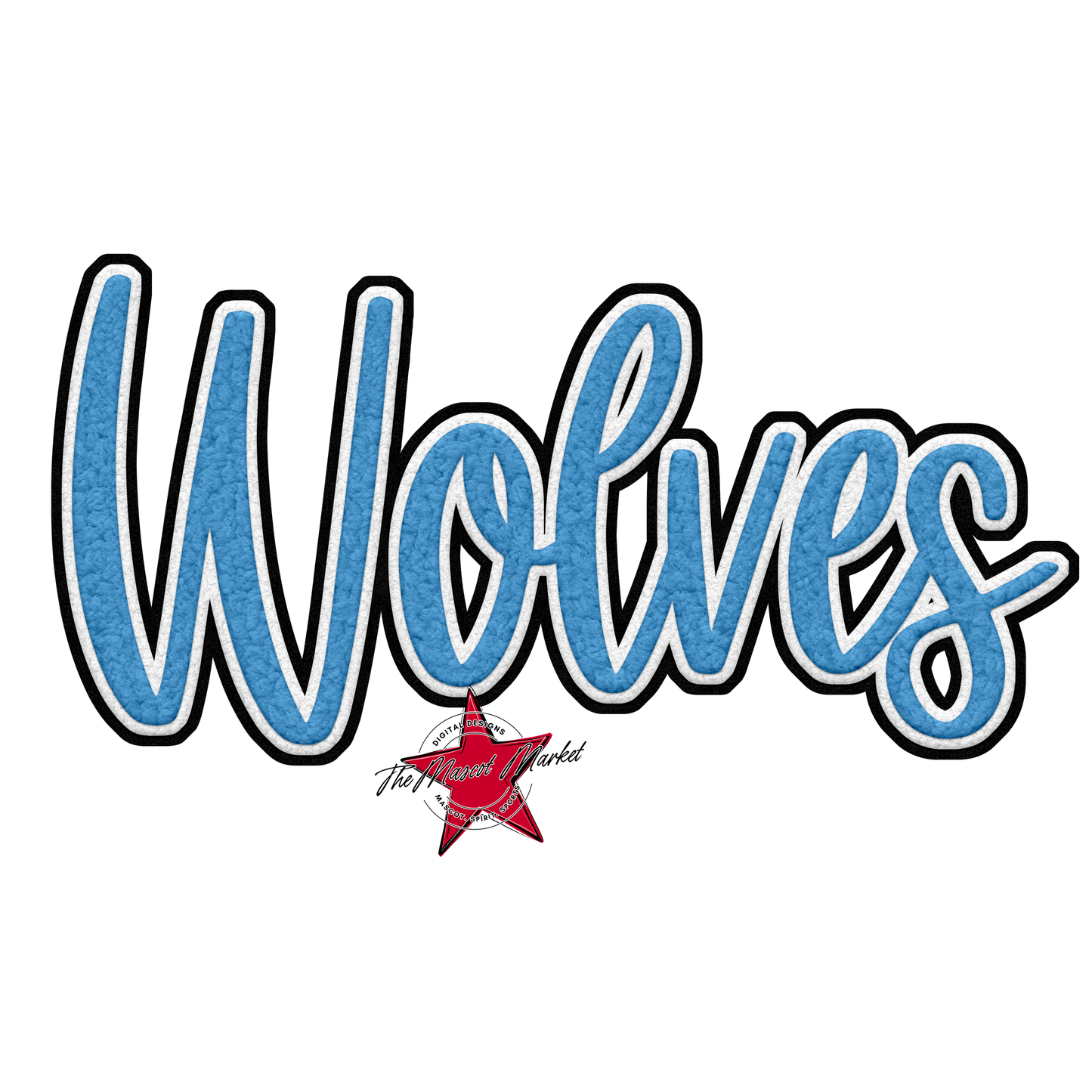 Wolves Faux Chenille Patch-Carolina Blue