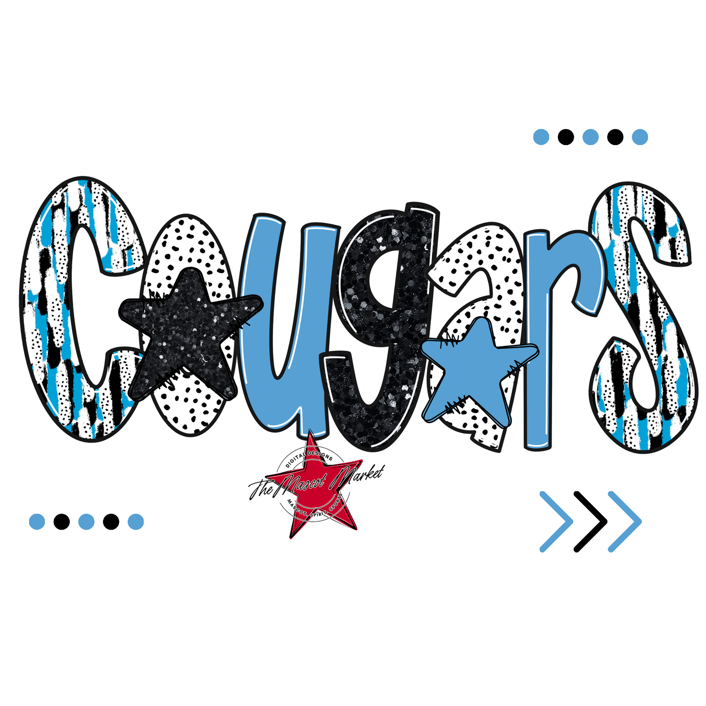 Cougars Brushstroke Alpha w Arrows-Carolina Blue