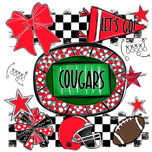 Cougars Checkers Spirit Design-Bright Red