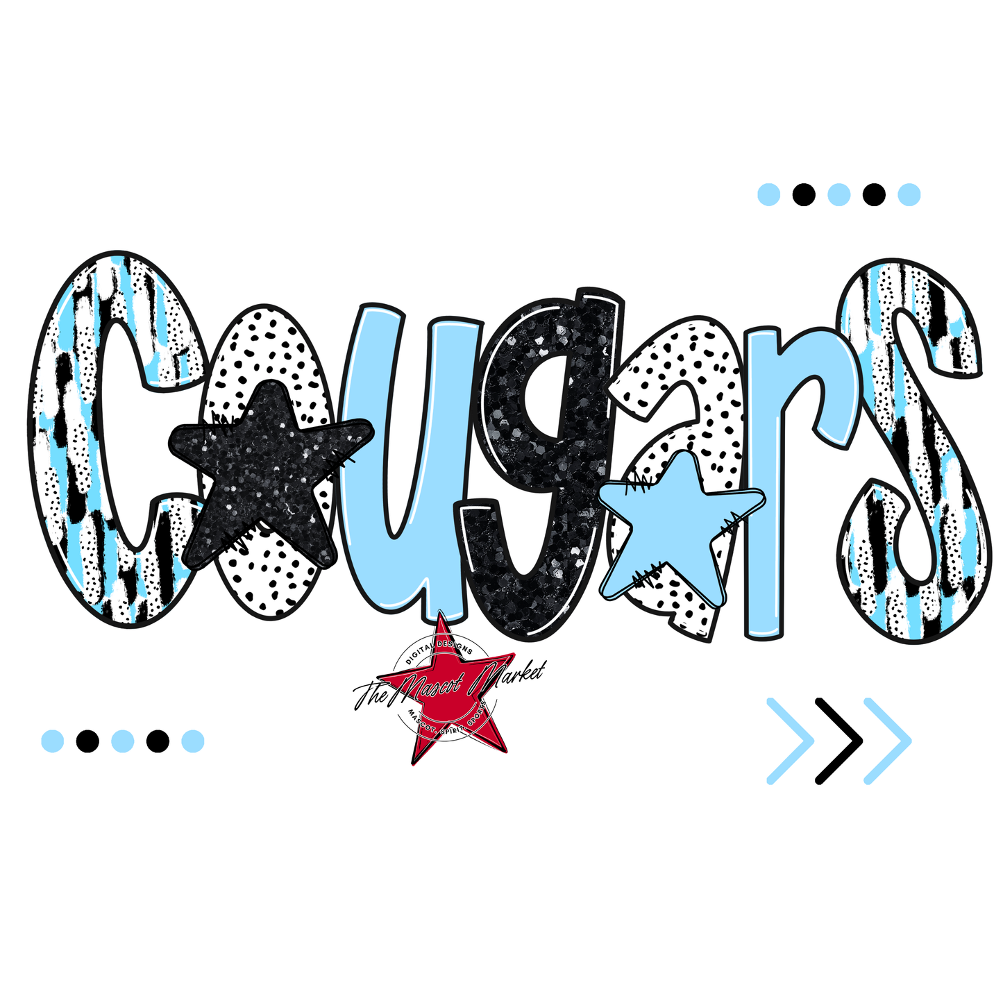 Cougars Brushstroke Alpha w Arrows-Columbia Blue