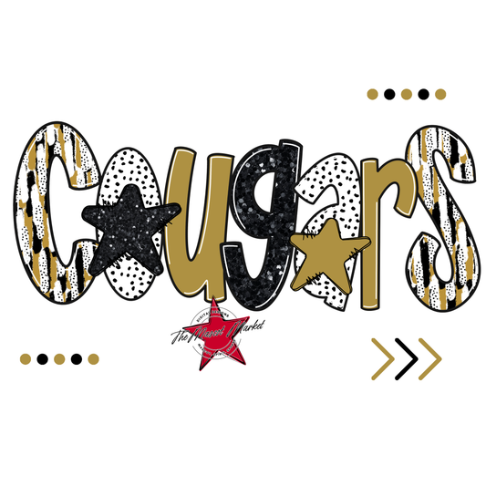 Cougars Brushstroke Alpha w Arrows-Gold
