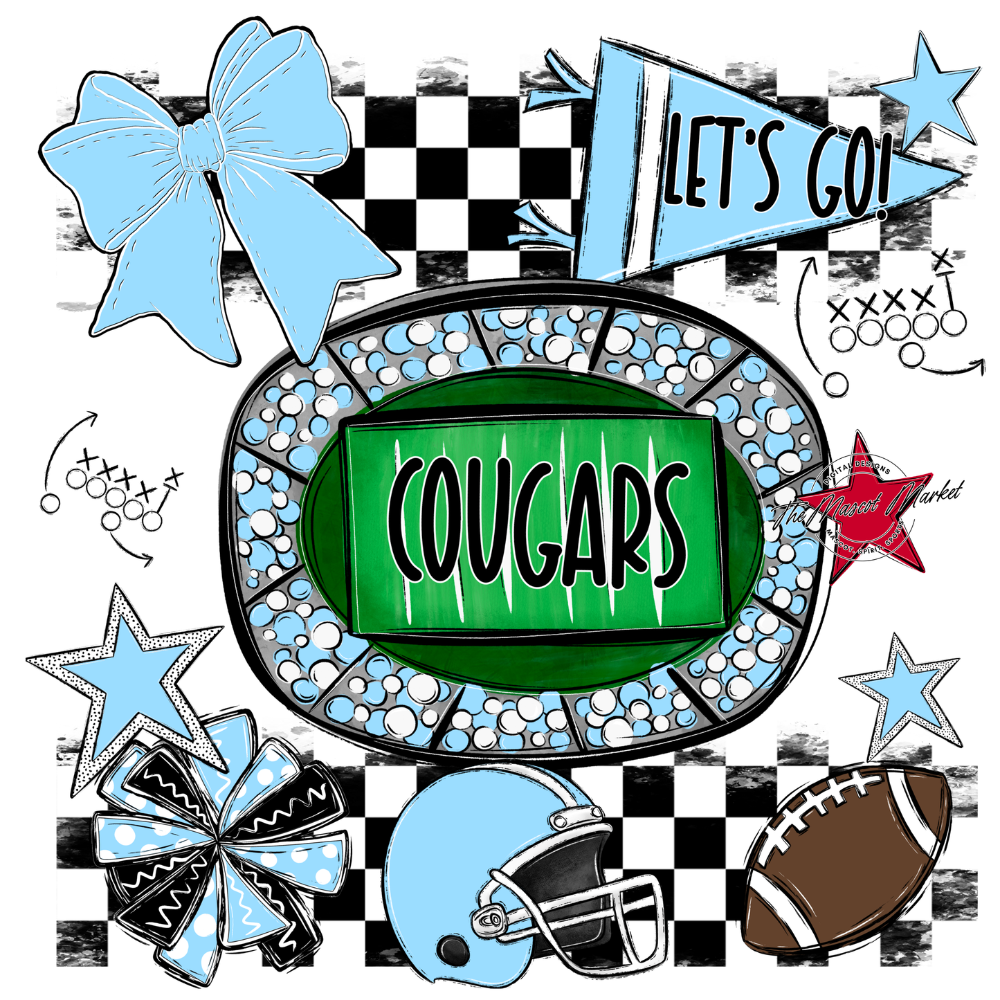 Cougars Checkers Spirit Design-Columbia Blue
