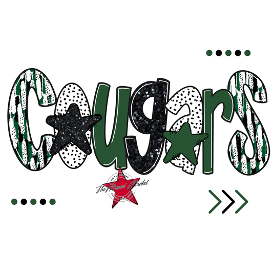 Cougars Brushstroke Alpha w Arrows-Green