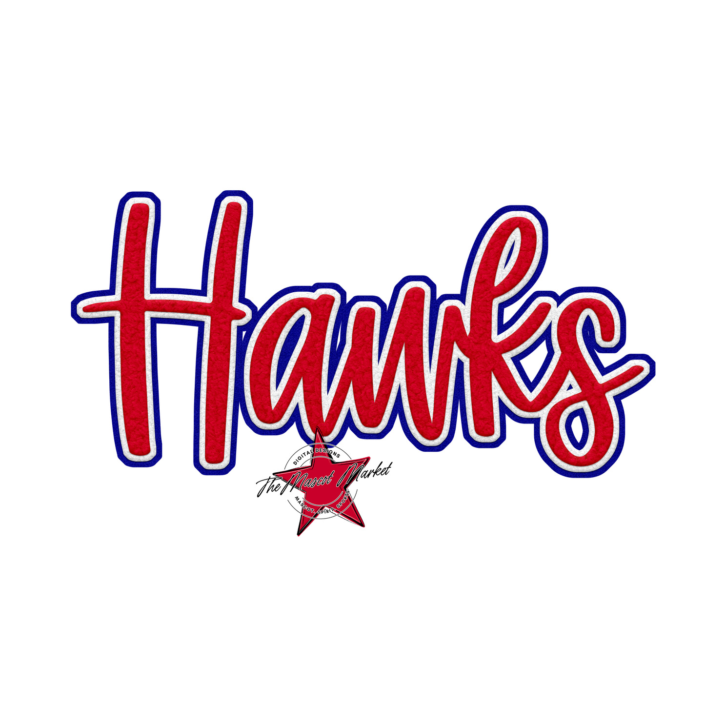 Hawks Faux Chenille Patch-Blue-Red