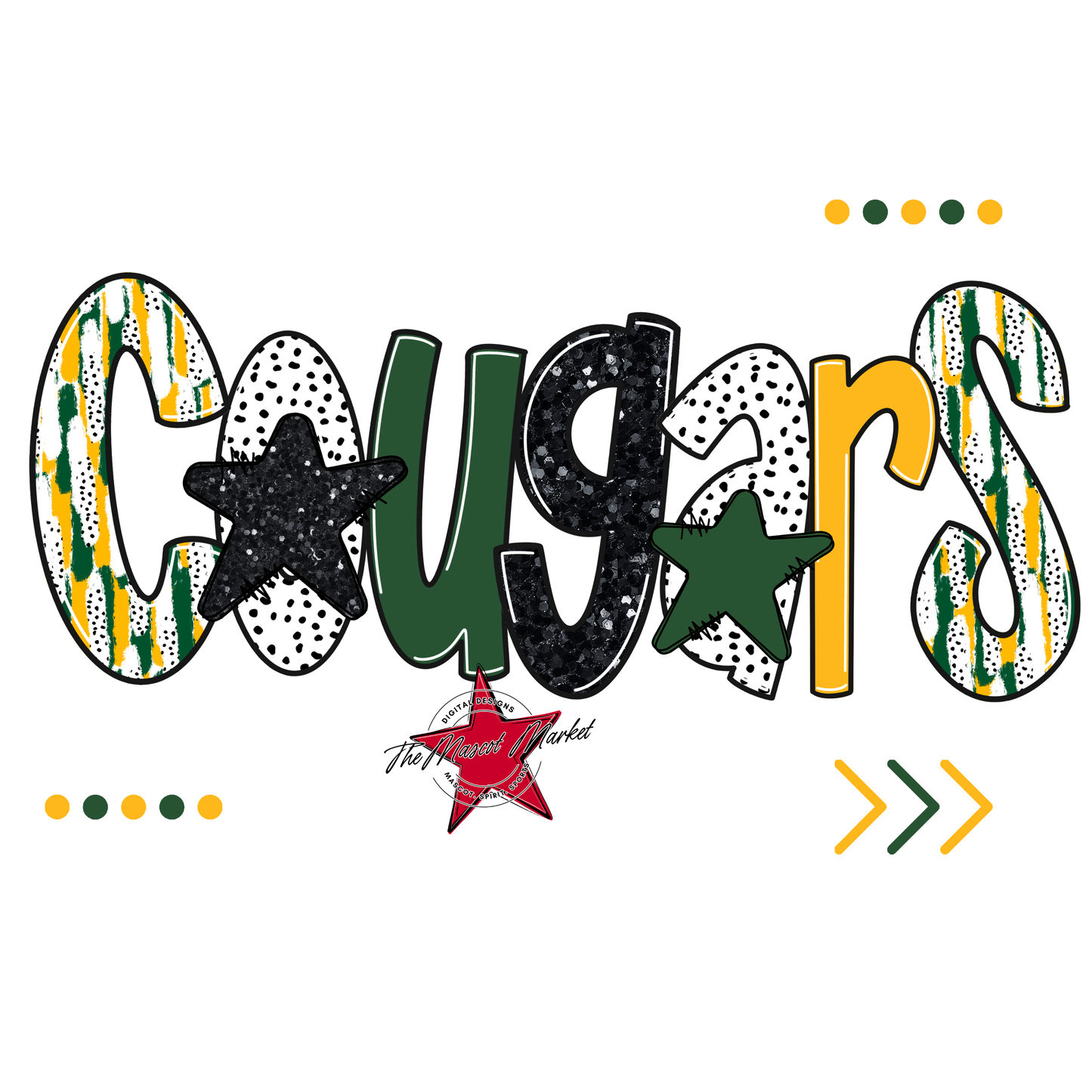Cougars Brushstroke Alpha w Arrows-Green-Yellow