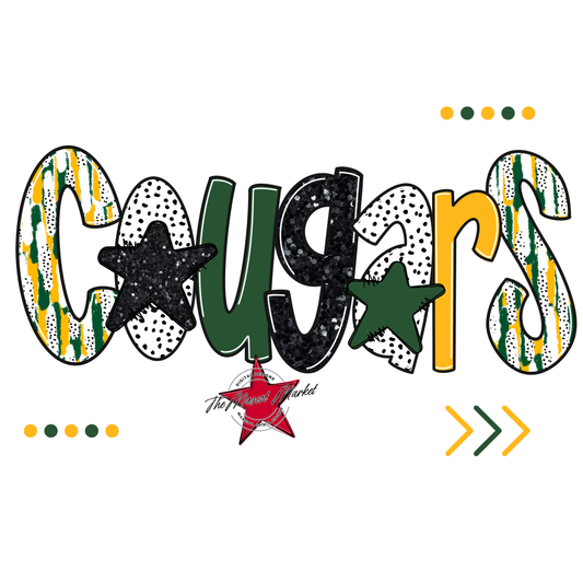 Cougars Brushstroke Alpha w Arrows-Green-Yellow
