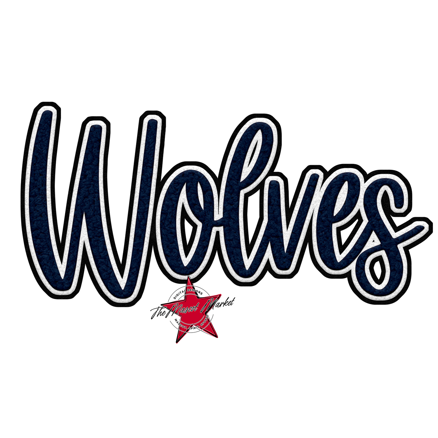 Wolves Faux Chenille Patch-Navy