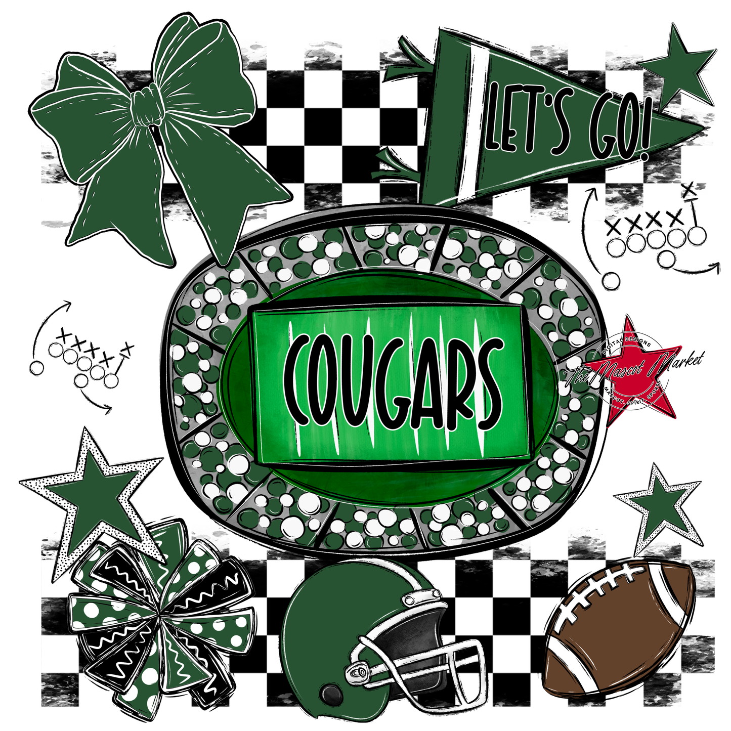 Cougars Checkers Spirit Design-Green