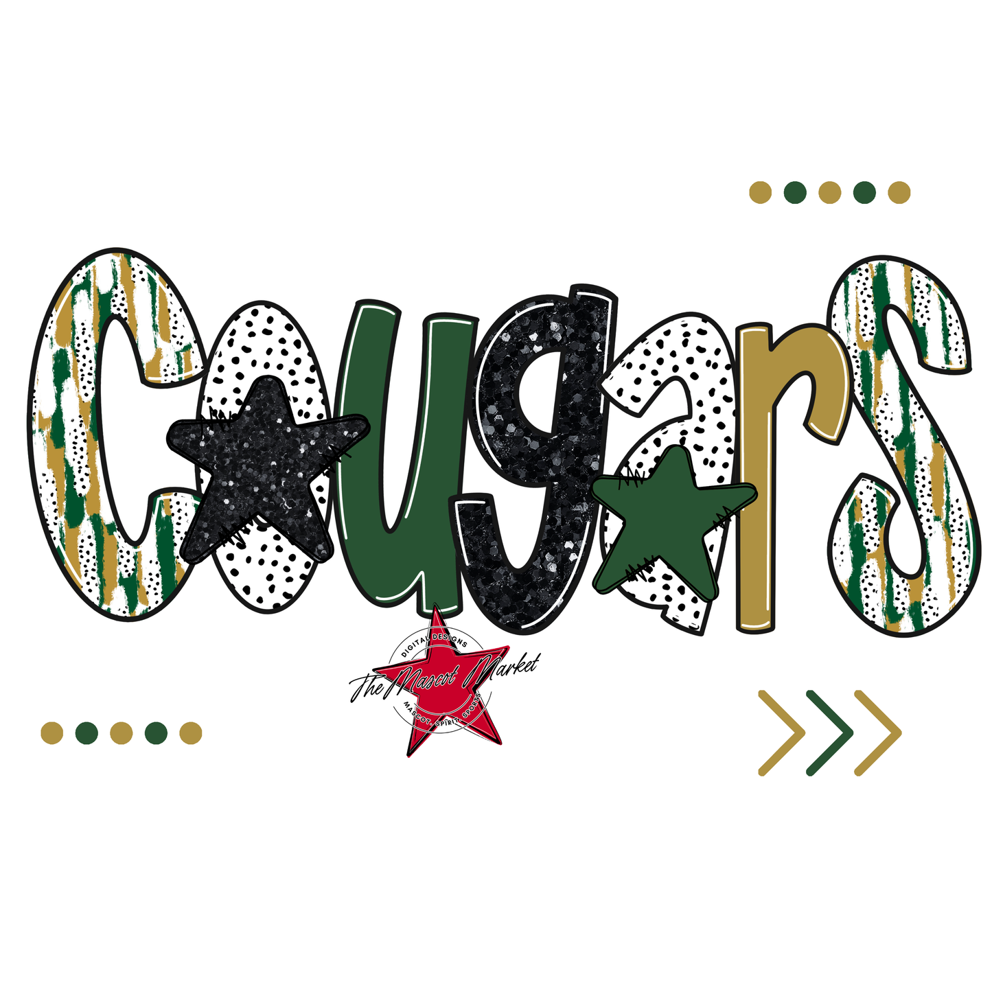 Cougars Brushstroke Alpha w Arrows-Green-Gold