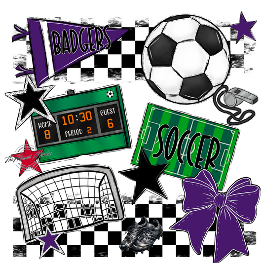 Badgers Soccer  Checkers Design-Purple