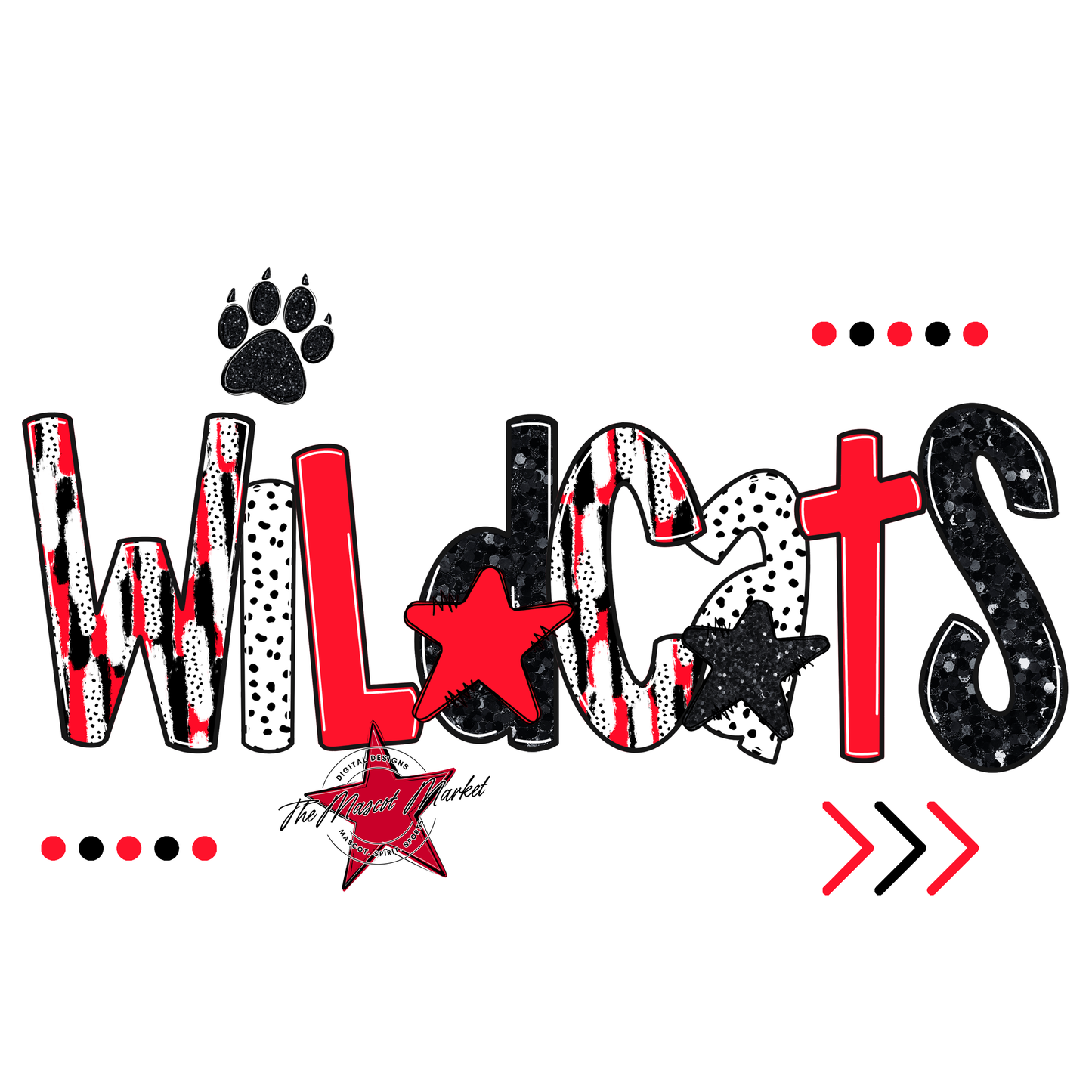 Wildcats Brushstroke Alpha w Arrows-Bright Red