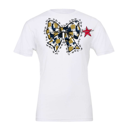 Go, Fight, Win, Splatter Bow Design-Navy-Gold