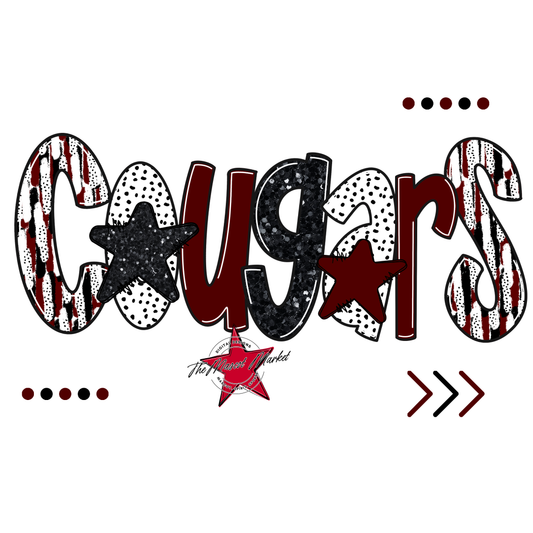 Cougars Brushstroke Alpha w Arrows-Maroon
