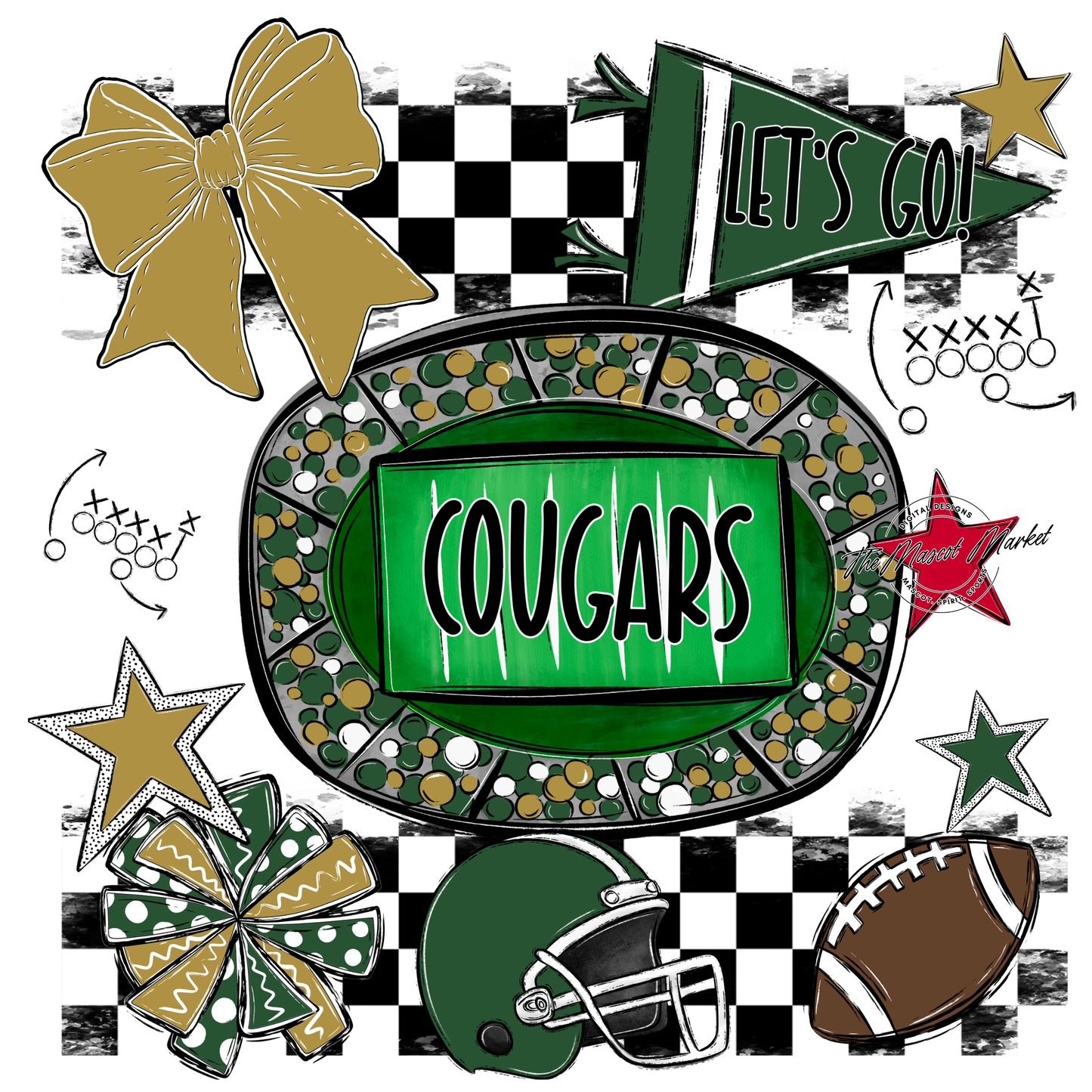 Cougars Checkers Spirit Design-Green-Gold