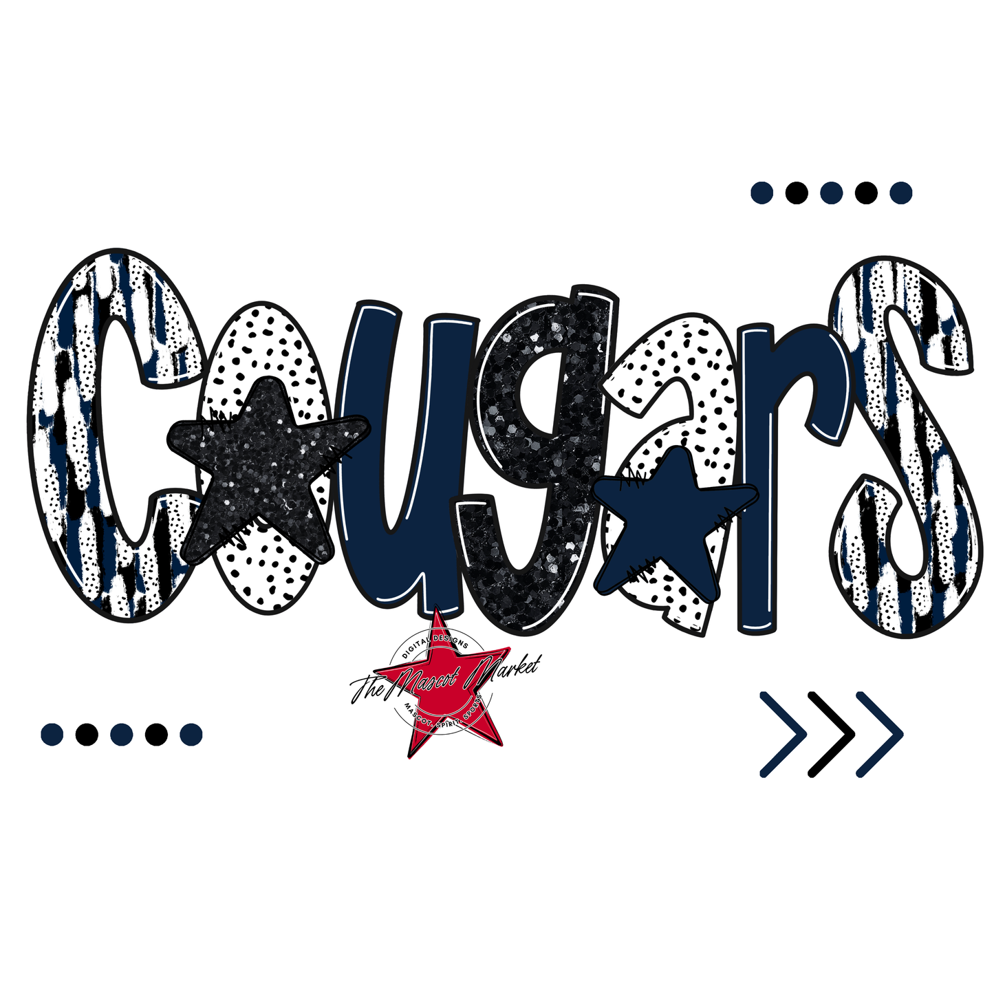 Cougars Brushstroke Alpha w Arrows-Navy