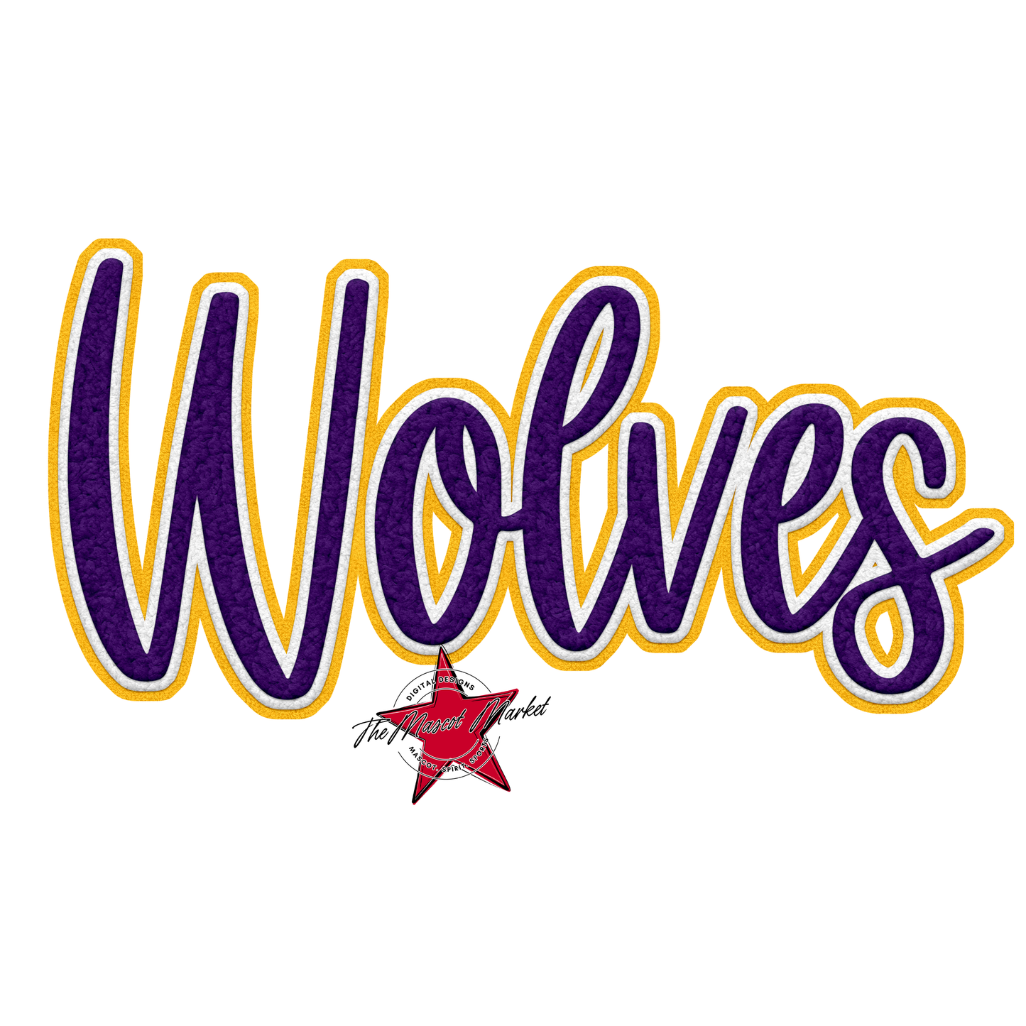 Wolves Faux Chenille Patch-Purple-Yellow