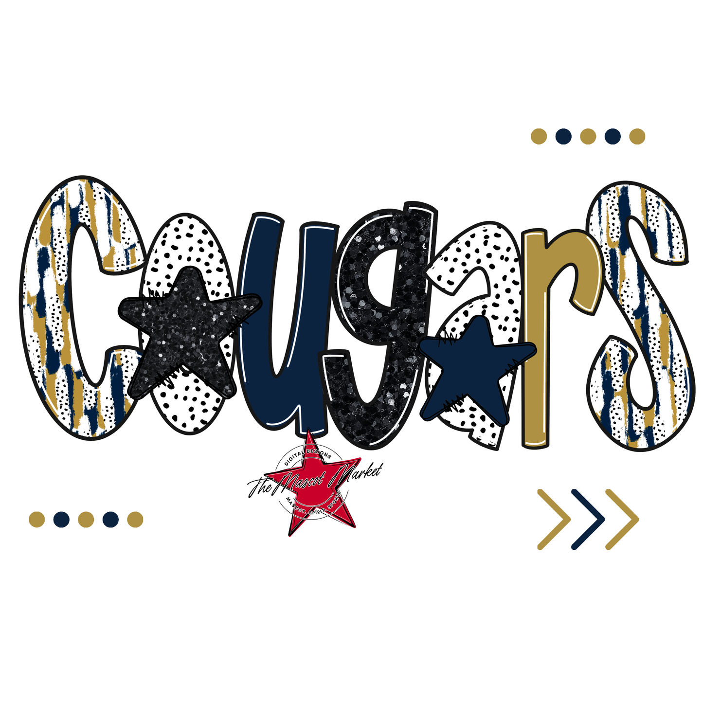 Cougars Brushstroke Alpha w Arrows-Navy-Gold