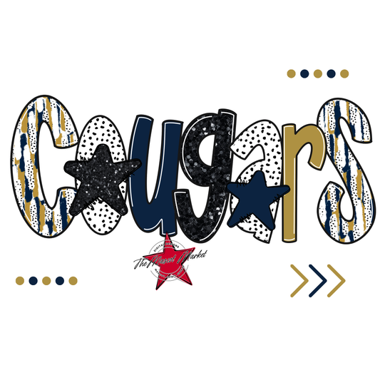 Cougars Brushstroke Alpha w Arrows-Navy-Gold