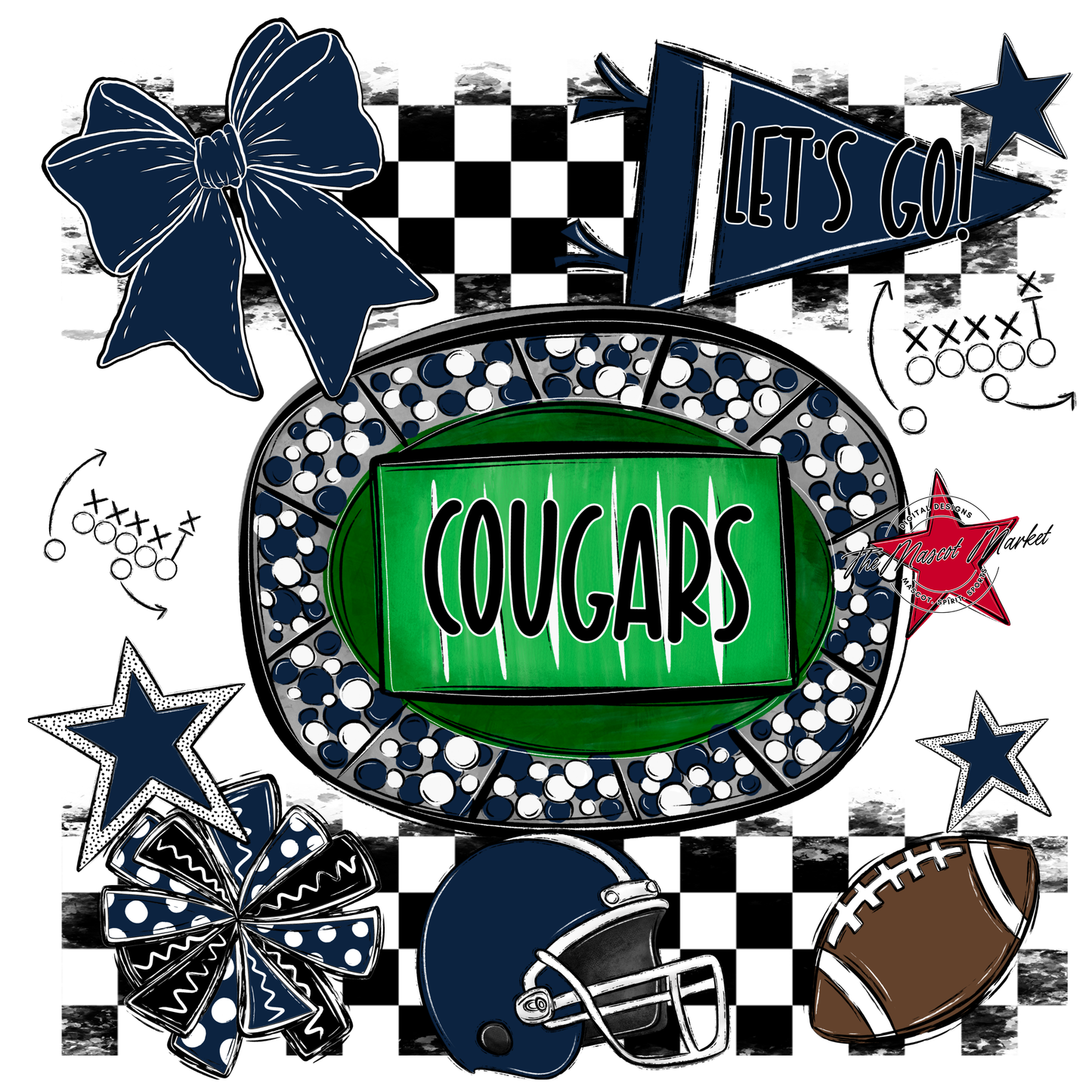 Cougars Checkers Spirit Design-Navy