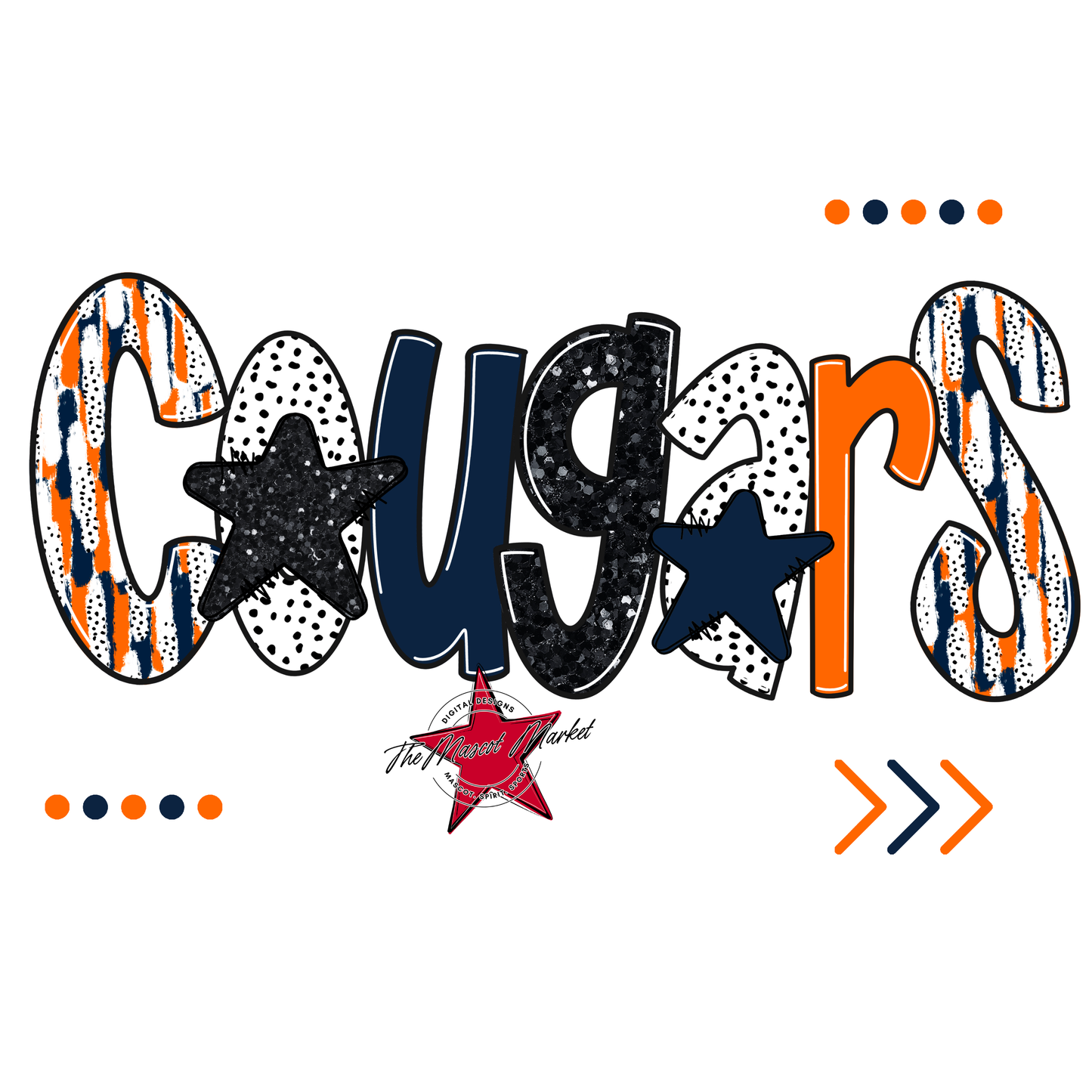 Cougars Brushstroke Alpha w Arrows-Navy-Orange