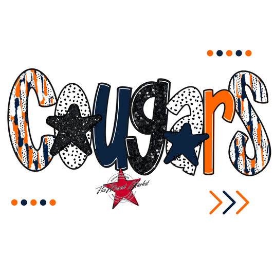 Cougars Brushstroke Alpha w Arrows-Navy-Orange