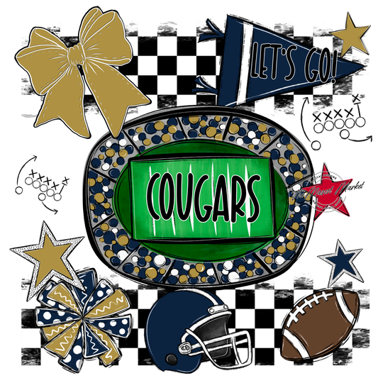 Cougars Checkers Spirit Design-Navy-Gold