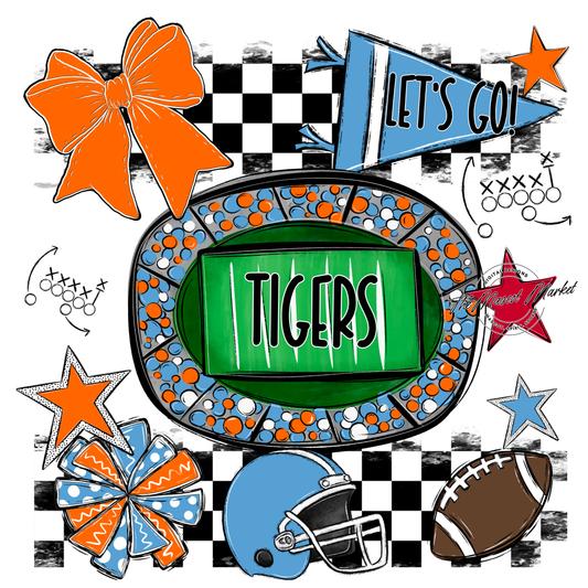 Tigers Checkers Spirit Design-Carolina Blue-Orange